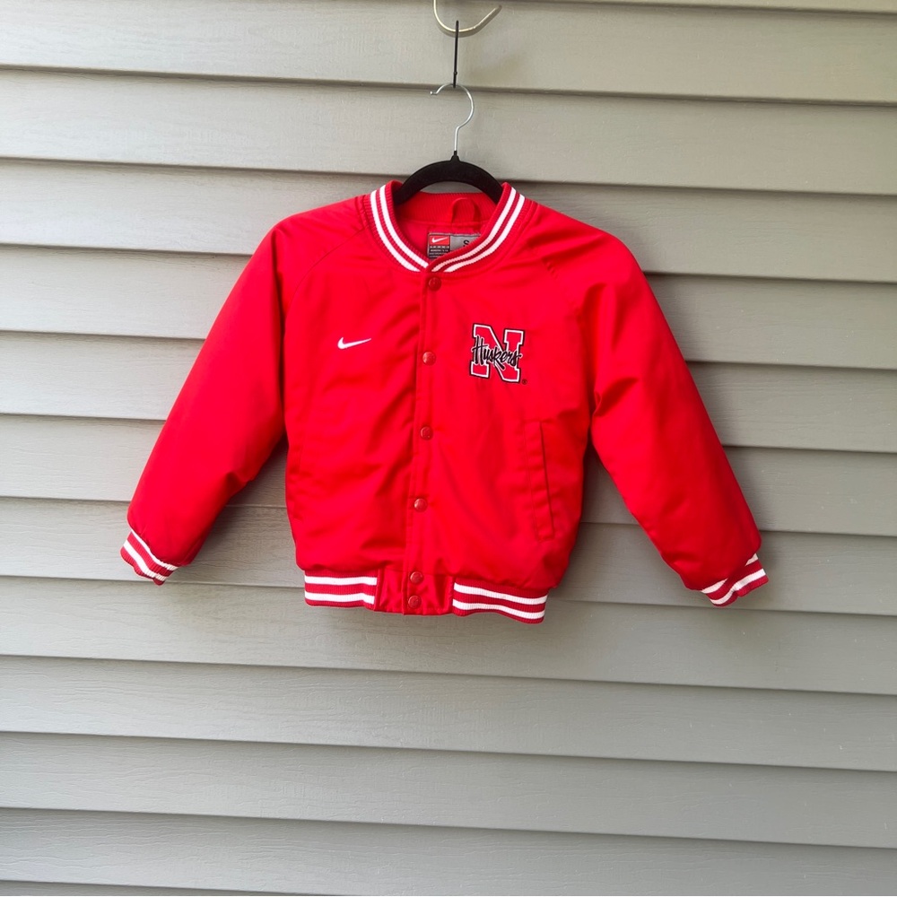 Vintage Nike Nebraska Cornhuskers Satin Bomber Jacket Kids Size S 8/10 Red